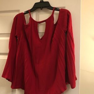 Red cold shoulder long sleeve top